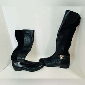 Michael Kors Hamilton Tall Boot in Black Leather with Gold Logo